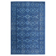 4x6 Blue Hand-Knotted Wool Azure Floral Medallion Classic Traditional Carpet Rug