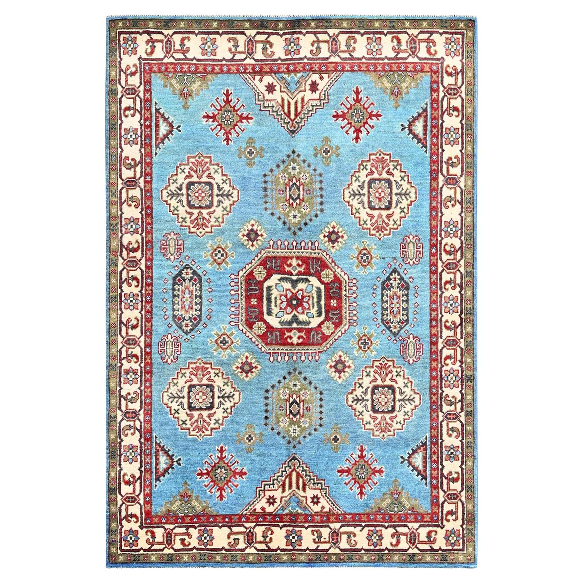 4
x6
 Blauer Kazak mit geometrischen Medaillons Design Handgeknüpfter weicher Wollteppich