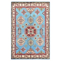 4
x6
 Blauer Kazak mit geometrischen Medaillons Design Handgeknüpfter weicher Wollteppich