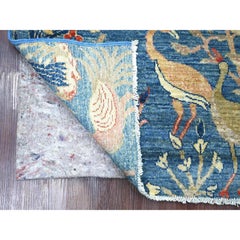 4'x6' Blue Peshawar with Birds of Paradise Design Hand Knotted Soft Wool Rug