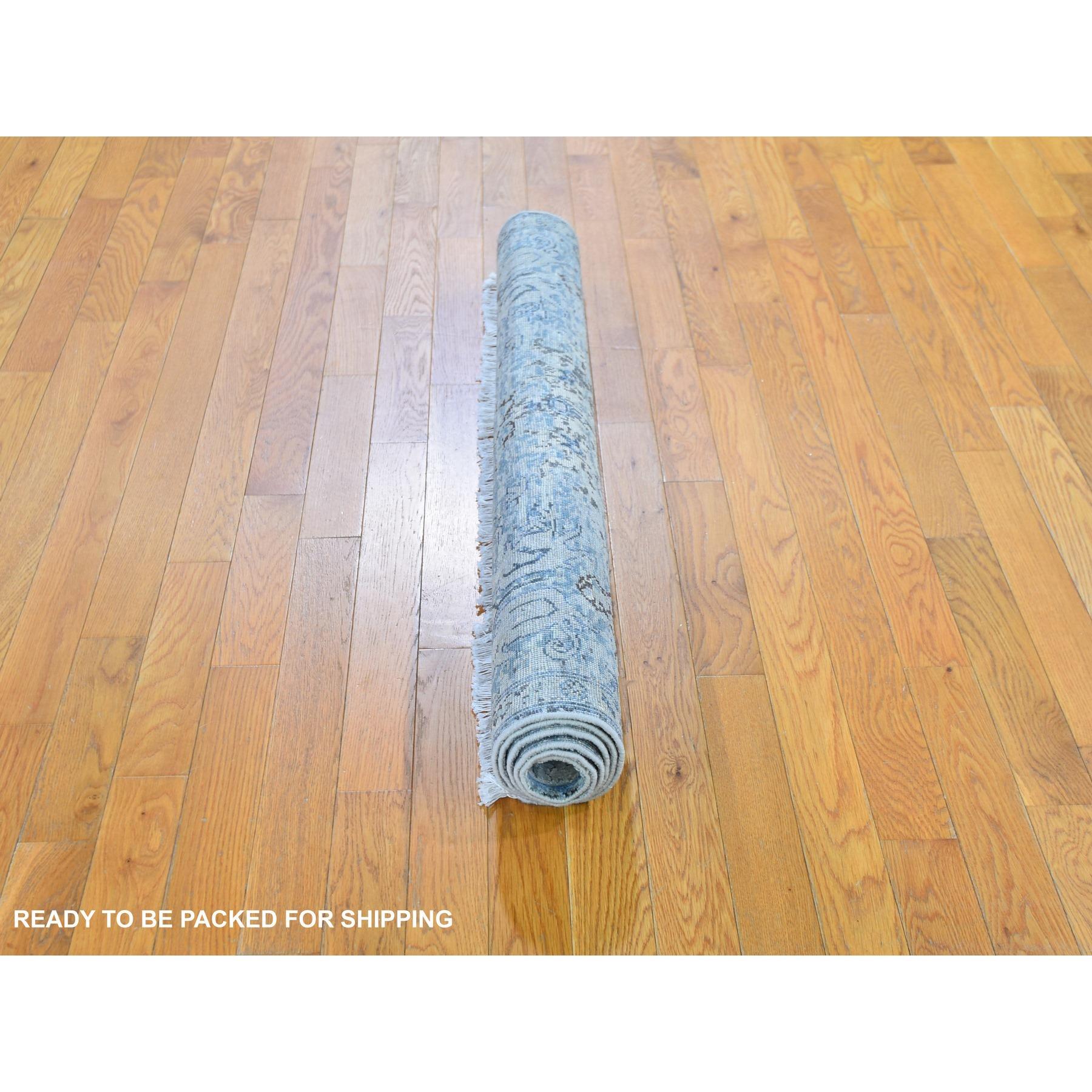 4'x6' Tapis Oushak noué à la main, bleu, pure soie et laine texturée, vieillie Neuf - En vente à Carlstadt, NJ