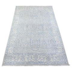 4'x6' Blue White Wash Peshawar Tappeto orientale in lana organica annodato a mano