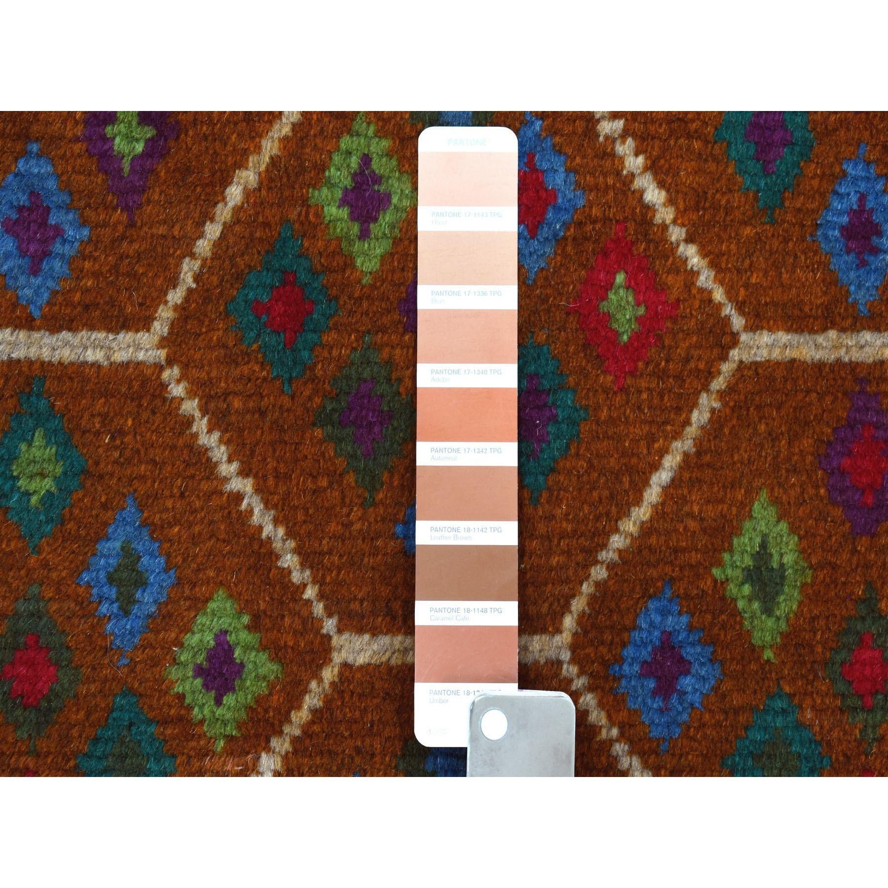 Hand-Knotted 4'x6' Brown Colorful Afghan Baluch Tribal Design Hand Knotted Wool Rug For Sale