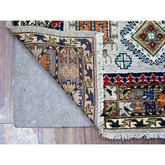 Alfombra Oriental Ersari Geométrica Gul de Lana Afgana Anudada a Mano Gris Cromo de 4'x6