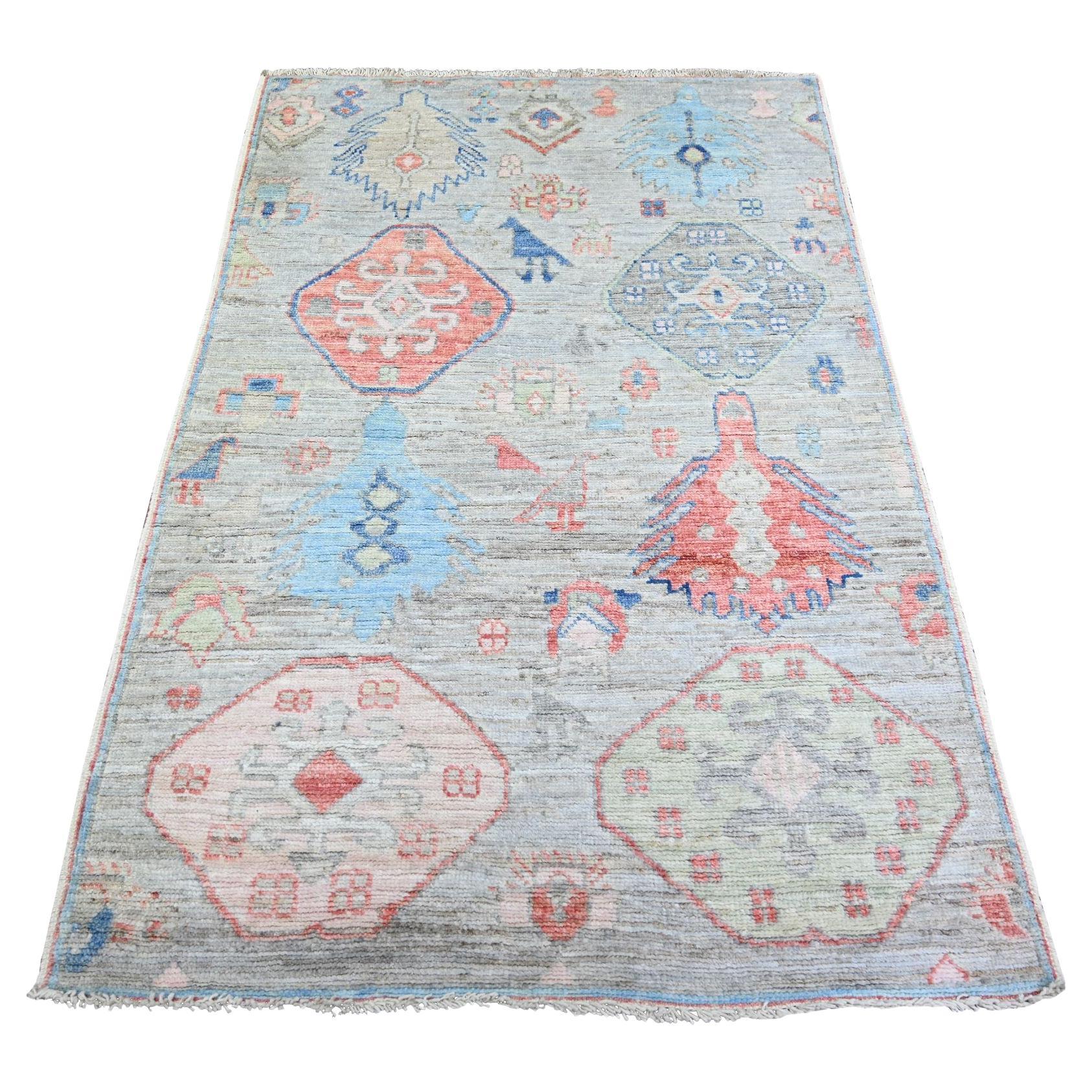 4'x6' Cloud Blue Wool Hand Knotted Anatolian Village Inspired Oriental Rug