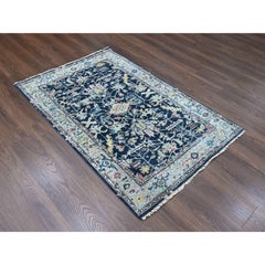 4'x6' Denim Blue Hand Knotted Pure Wool Heriz All Over Design Oriental Rug