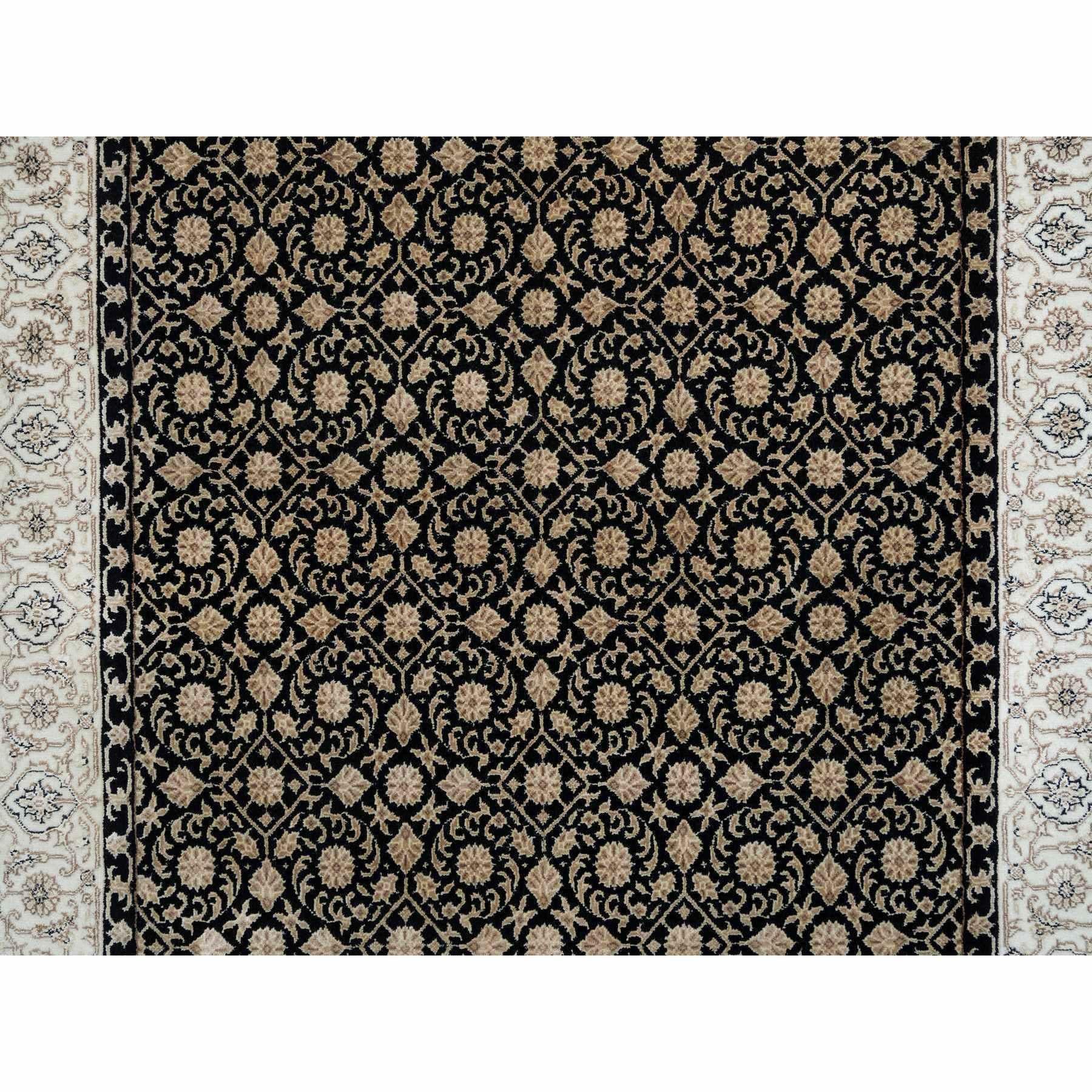 4'x6' Eerie Schwarz, Herati Design, 250 KPSI Wolle Handgeknüpft Teppich (21. Jahrhundert und zeitgenössisch) im Angebot