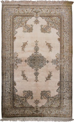 4x6 Exceptional Vintage Hereke Silk on Silk Rug 112cm x 186cm Geometric c.1960