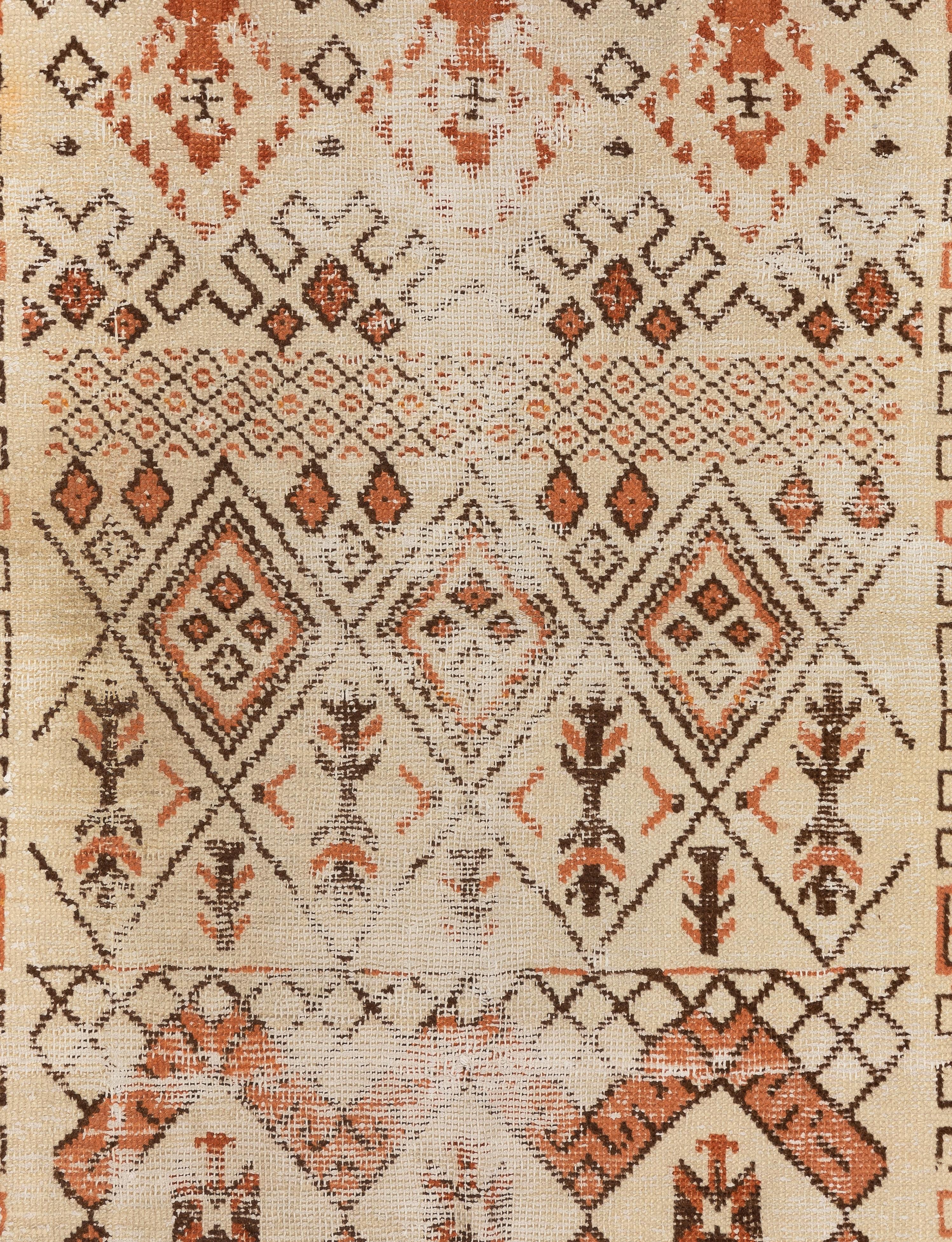 Hand-Woven 3.8x6 ft Antique Turkish Rug. Geometric Design in Beige, Orange, Brown For Sale