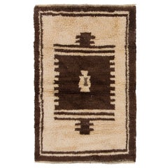 4x6 Ft Archaic Design 1960s Anatolian "Tulu" Rug Made of Natural Undyed Wool