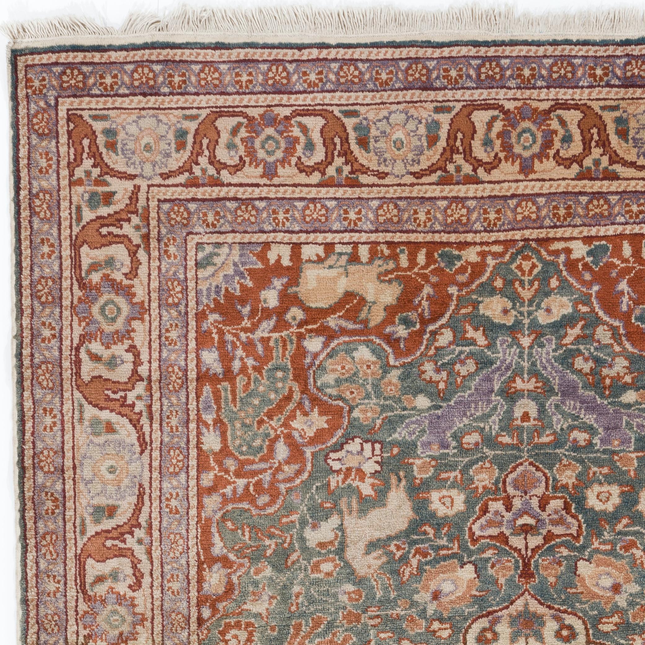 Tabriz 4x6 Ft Art Silk Antique Handmade Anatolian Hunting Rug For Sale