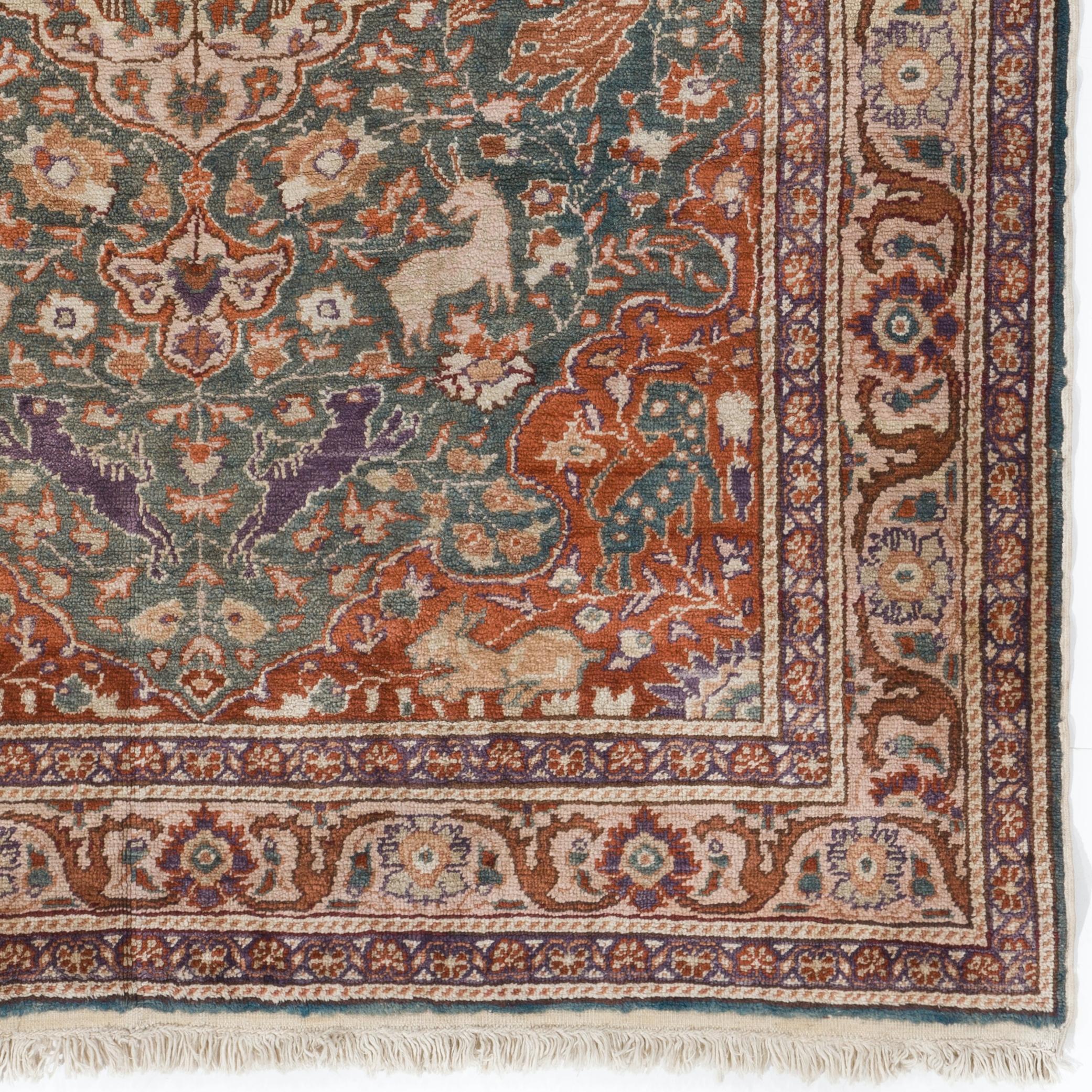 Hand-Knotted 4x6 Ft Art Silk Antique Handmade Anatolian Hunting Rug For Sale