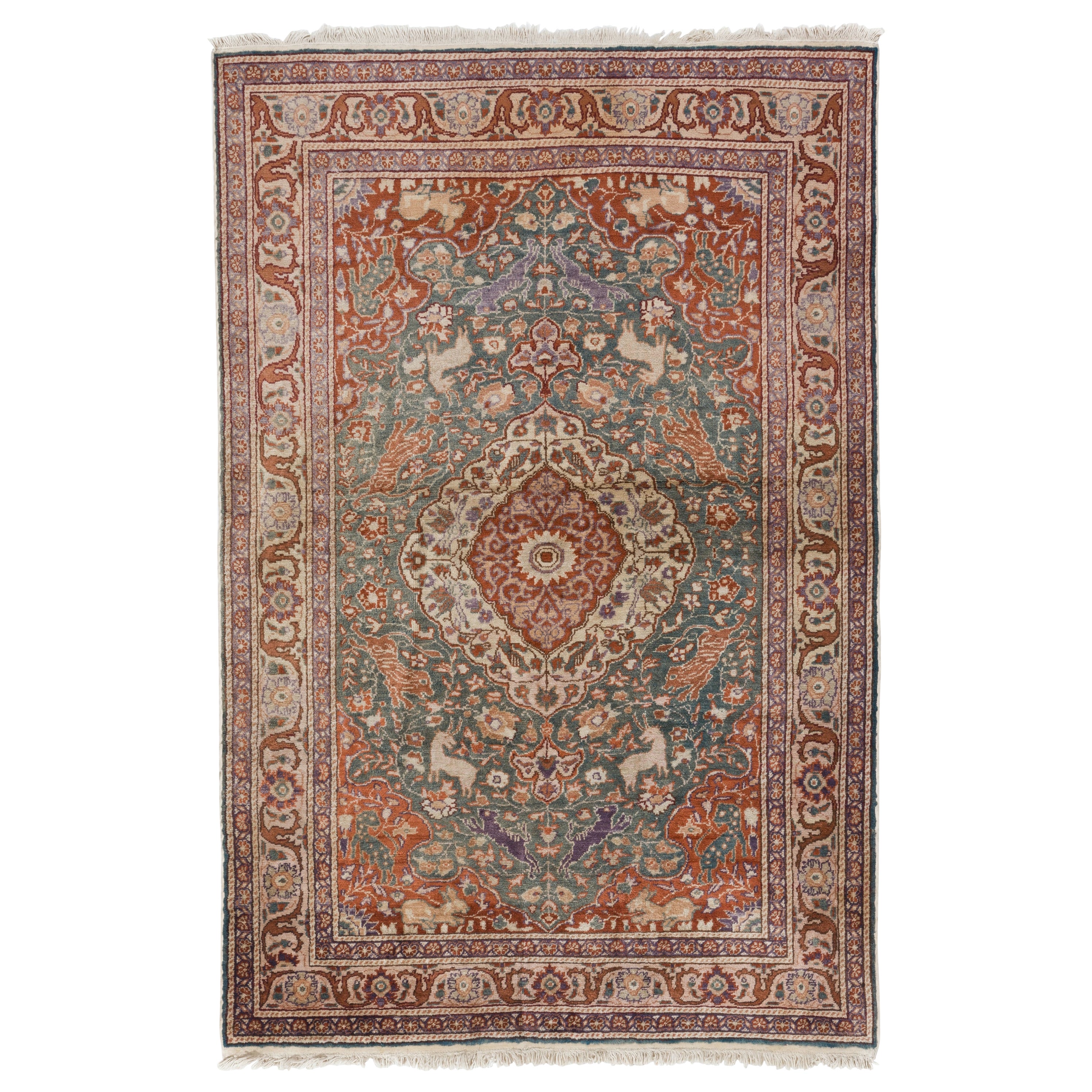 4x6 Ft Art Silk Antique Handmade Turkish Hunting Rug