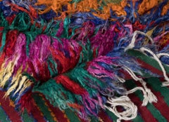 4x6 Ft Colorful Handmade Shag Pile Mohair Tulu Rug with Fringe, 100% Mohair Wool