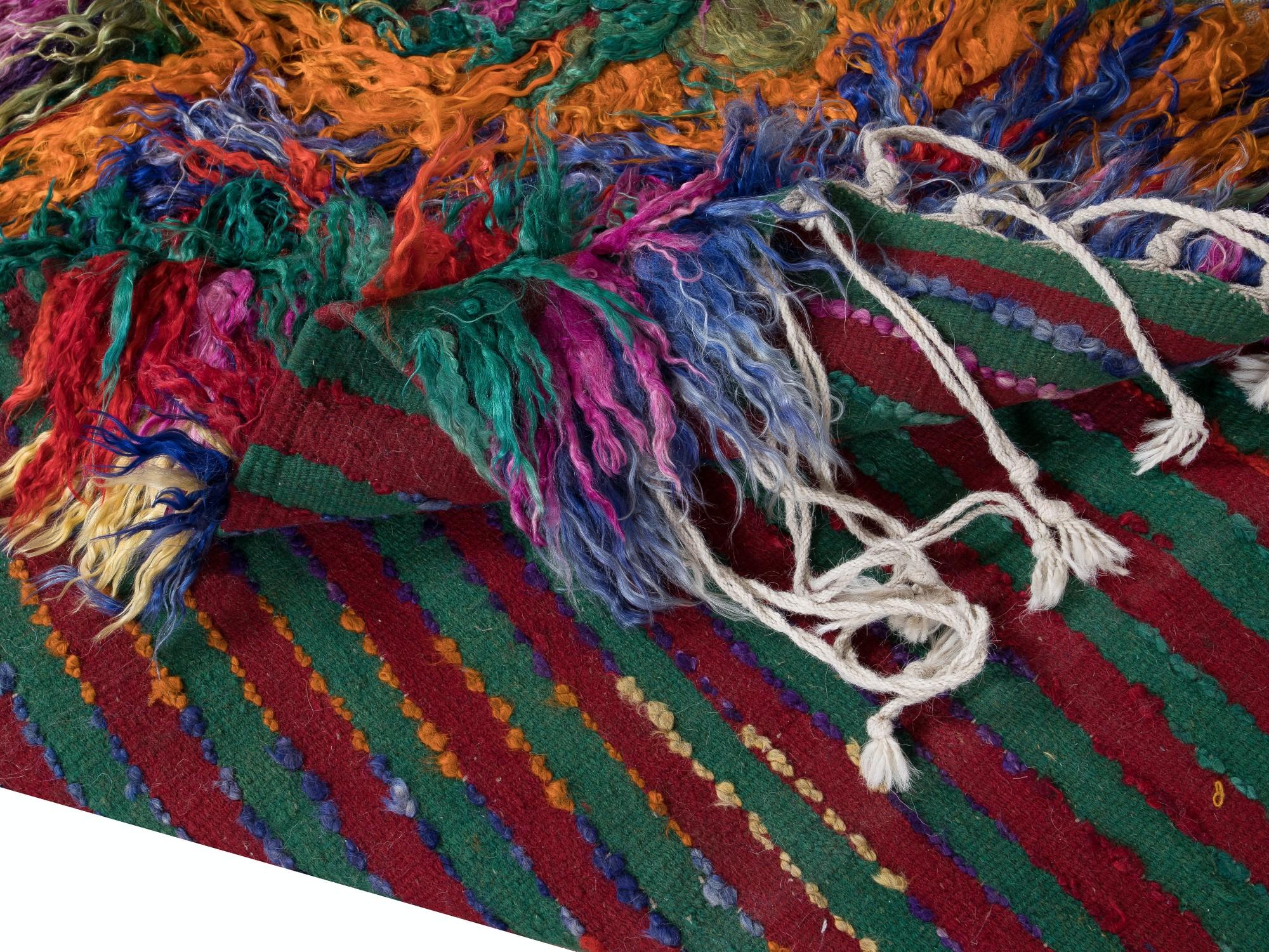 Turkish 4x6 Ft Colorful Handmade Shag Pile Mohair Tulu Rug with Fringe, 100% Mohair Wool For Sale
