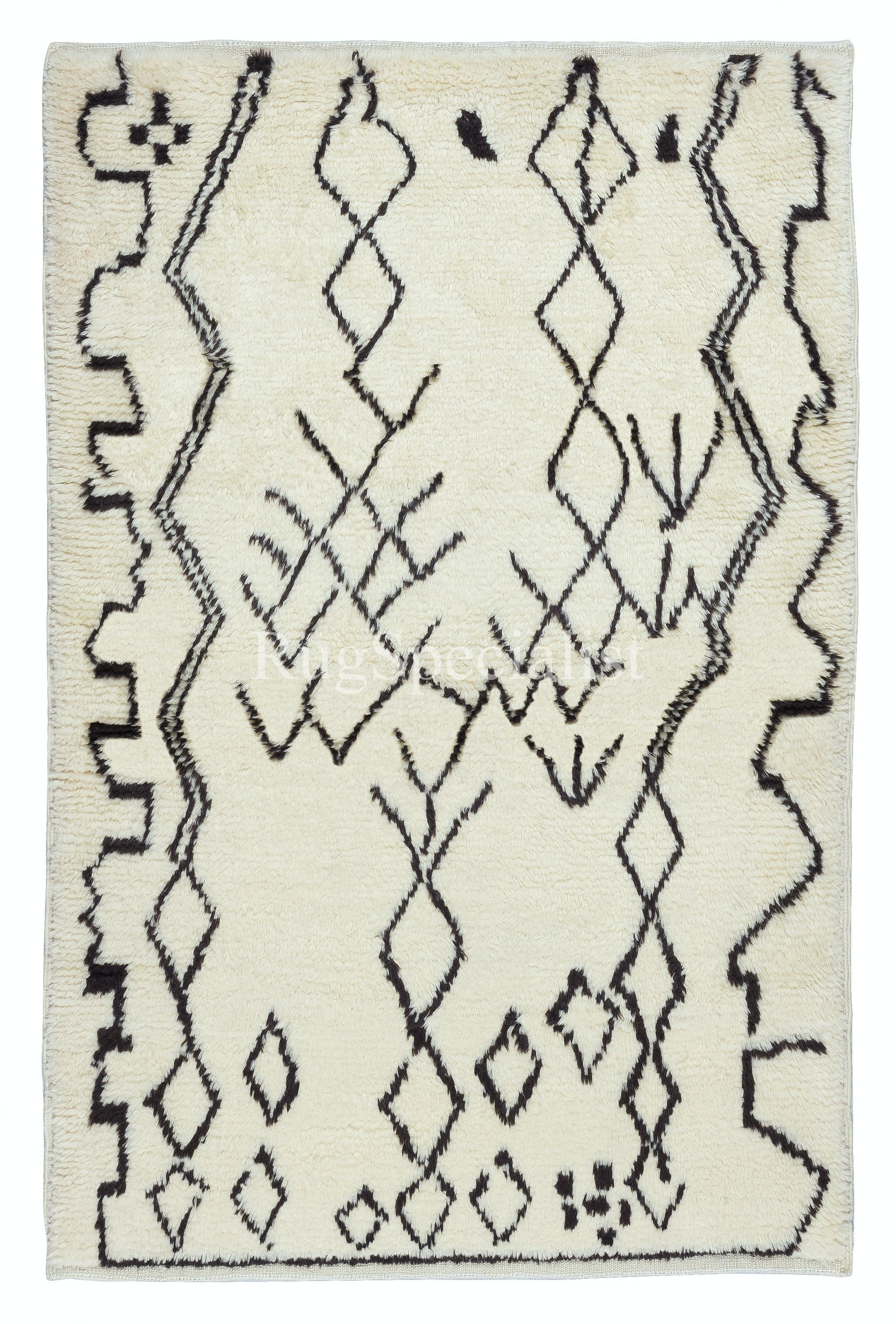 4x6 Ft Contemporary Handmade Moroccan Berber Tulu Rug, 100% Natural Wool