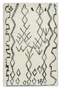 Alfombra Tulu Bereber Marroquí Contemporánea de 4x6 Pies Hecha a Mano, 100% Lana Natural