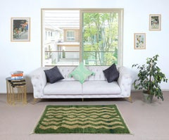4x6 Ft Contemporary Handmade Turkish Tulu Rug with Zig Zag Design in Green Color