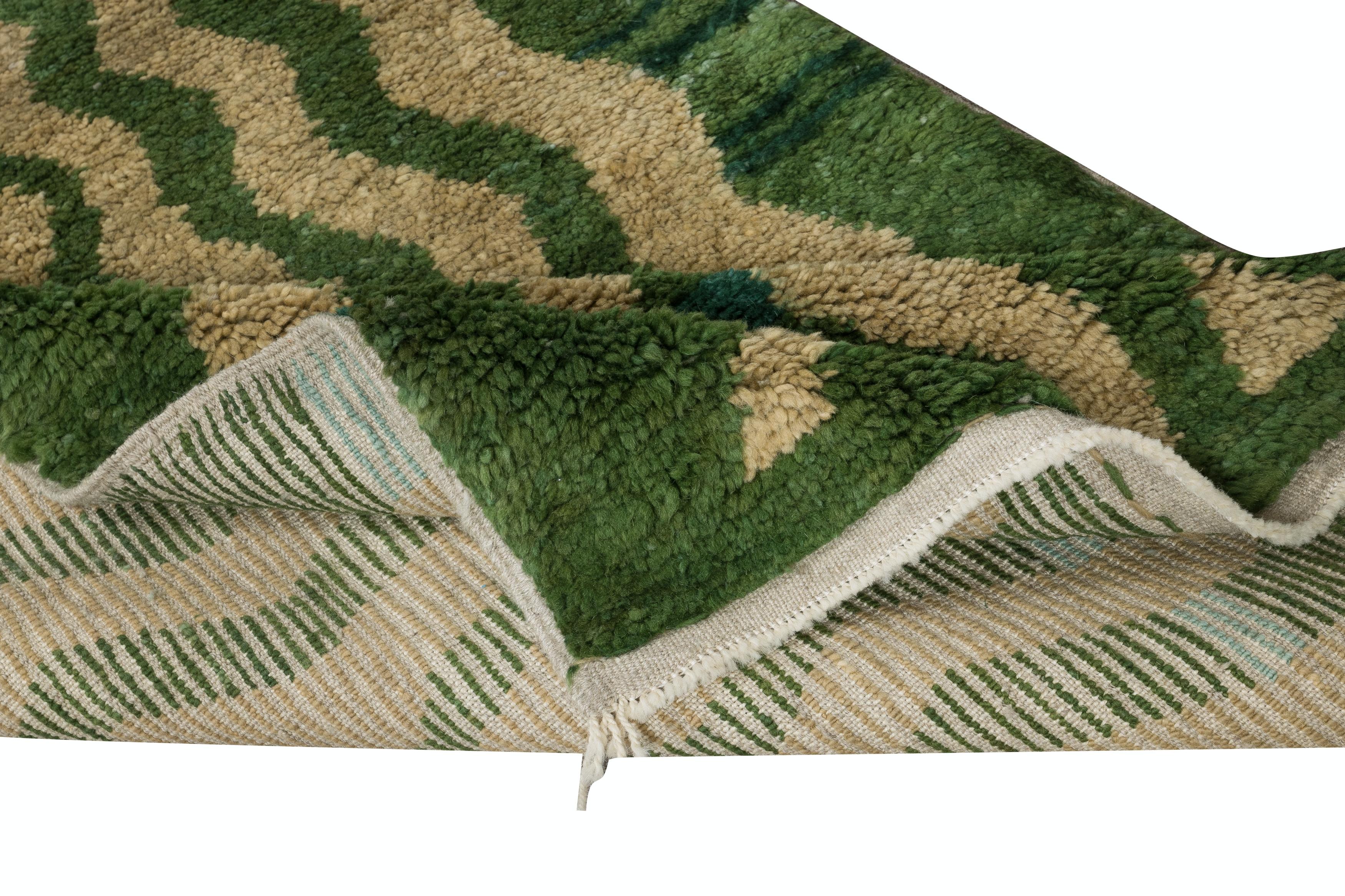 Noué à la main 4x6 Ft Tapis Tulu Turc Contemporain Fait à la Main avec Design Zig Zag en Couleur Verte en vente