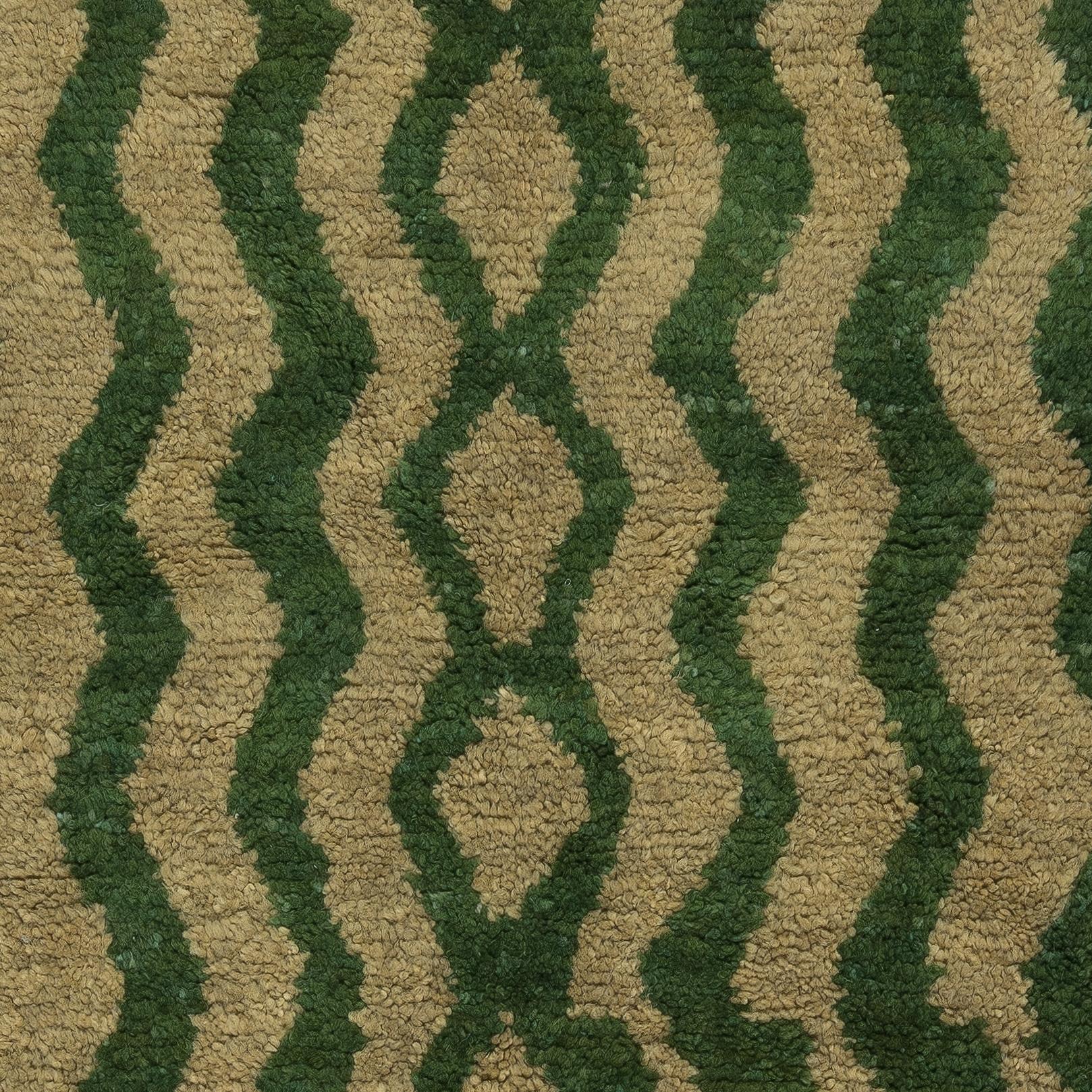 XXIe siècle et contemporain 4x6 Ft Tapis Tulu Turc Contemporain Fait à la Main avec Design Zig Zag en Couleur Verte en vente