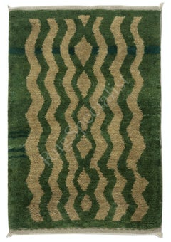 4x6 Ft Contemporary Handmade Turkish Tulu Rug with Zig Zag Design in Green Color