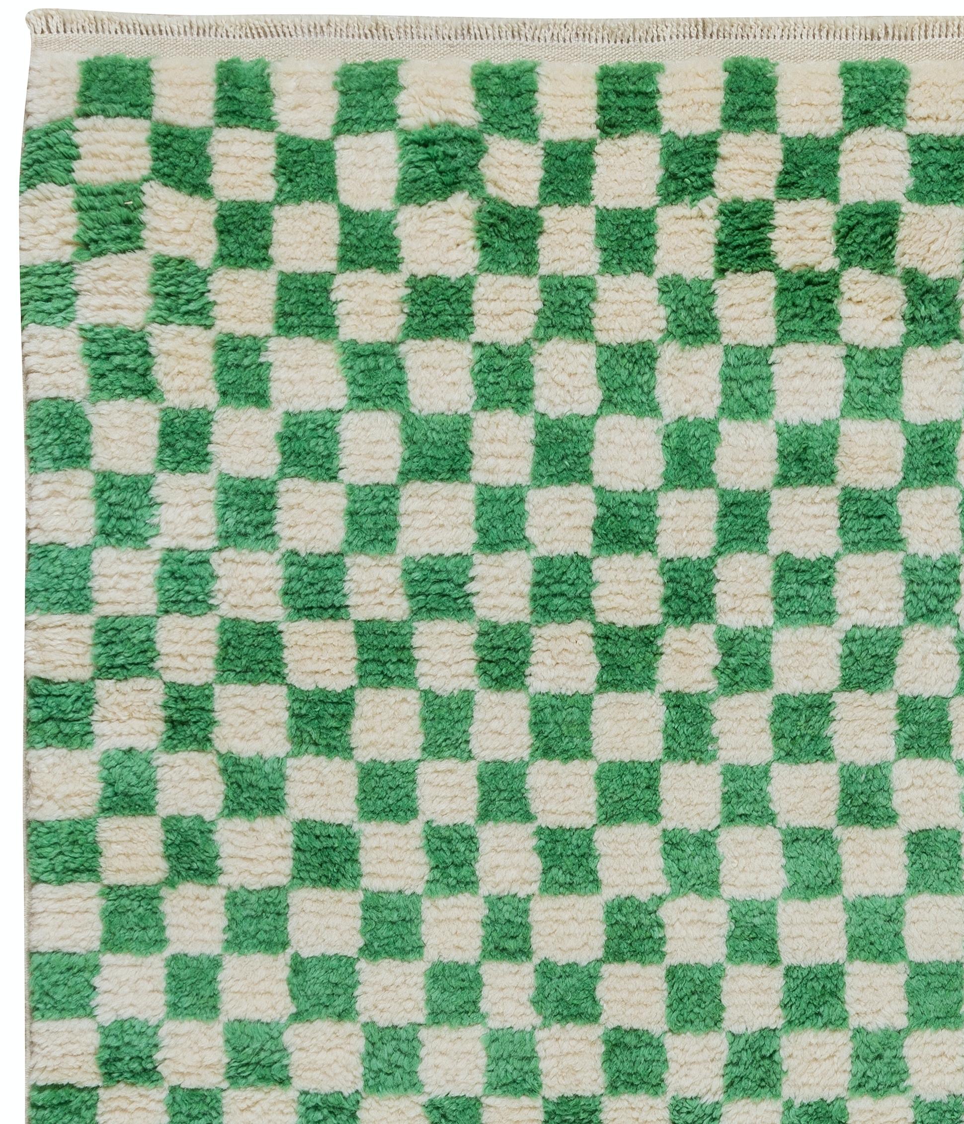 green and white checkered rug