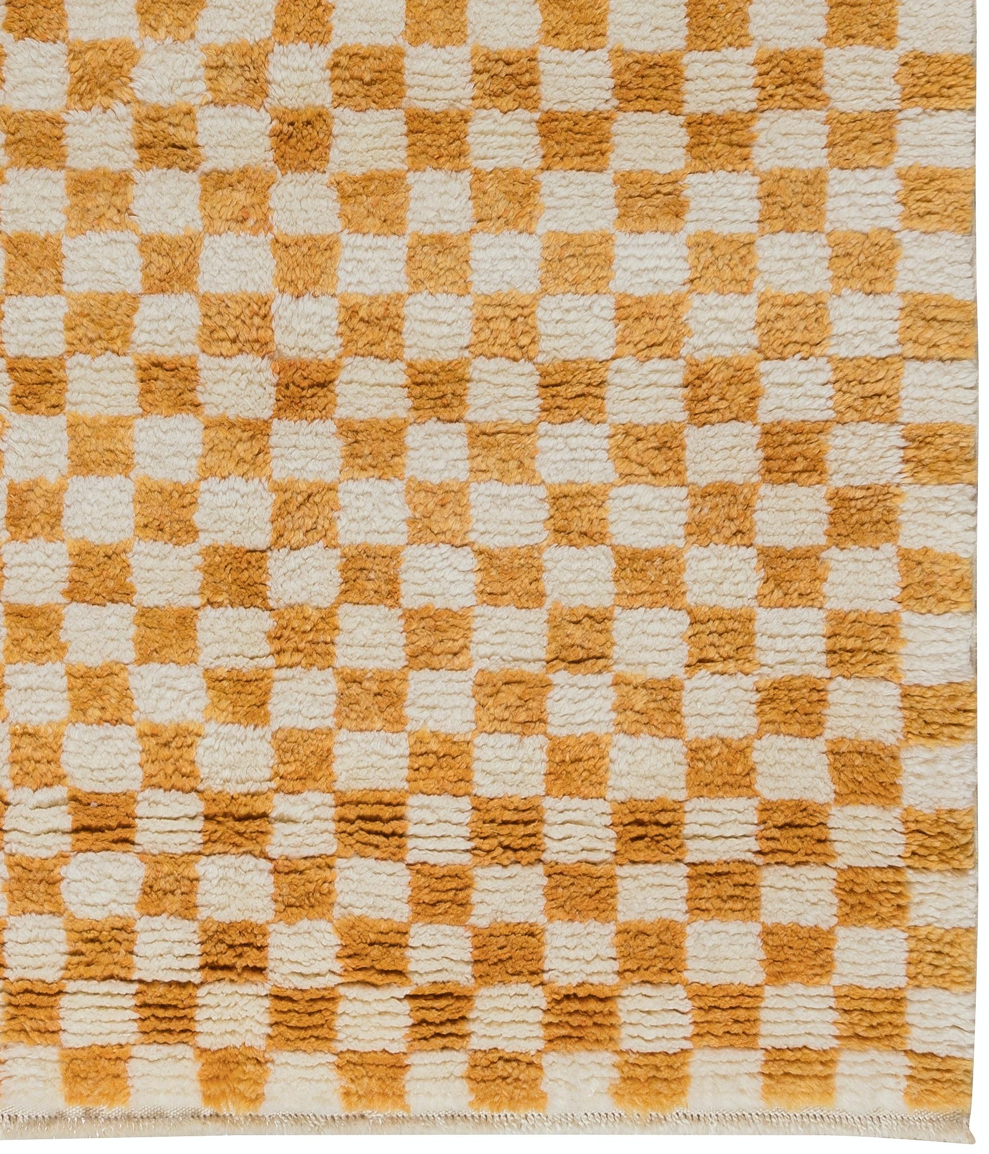 orange and white checkered rug