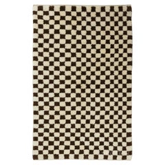 4x6 ft Custom Handmade Tulu Teppich, alle Wolle. Kariertes Design in Braun und Elfenbein