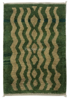 4x6 Ft Custom Handmade "Tulu" Rug, Green Zigzag Design Turkish Carpet. 100% Wool