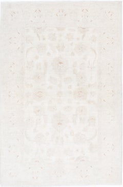 4x6 ft Hand Knotted Beige Turkish Oushak Wool Rug with All-Over Floral Design