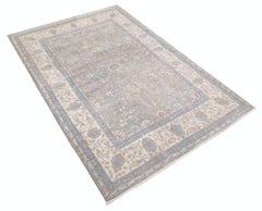 4x6 ft Handknotted Ivory, Light Blue, Gray Area Rug. Ornamental Floral Small Rug