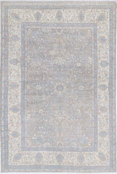 4x6 ft Handknotted Ivory, Light Blue, Gray Area Rug. Ornamental Floral Small Rug