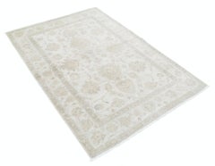 4x6 ft Handknotted Turkish Rug with All-Over Floral Design. New Beige Accent Rug