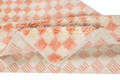 4x6 ft Handmade Checkered Design Tulu Rug in Soft Pink & Beige. 100% Wool
