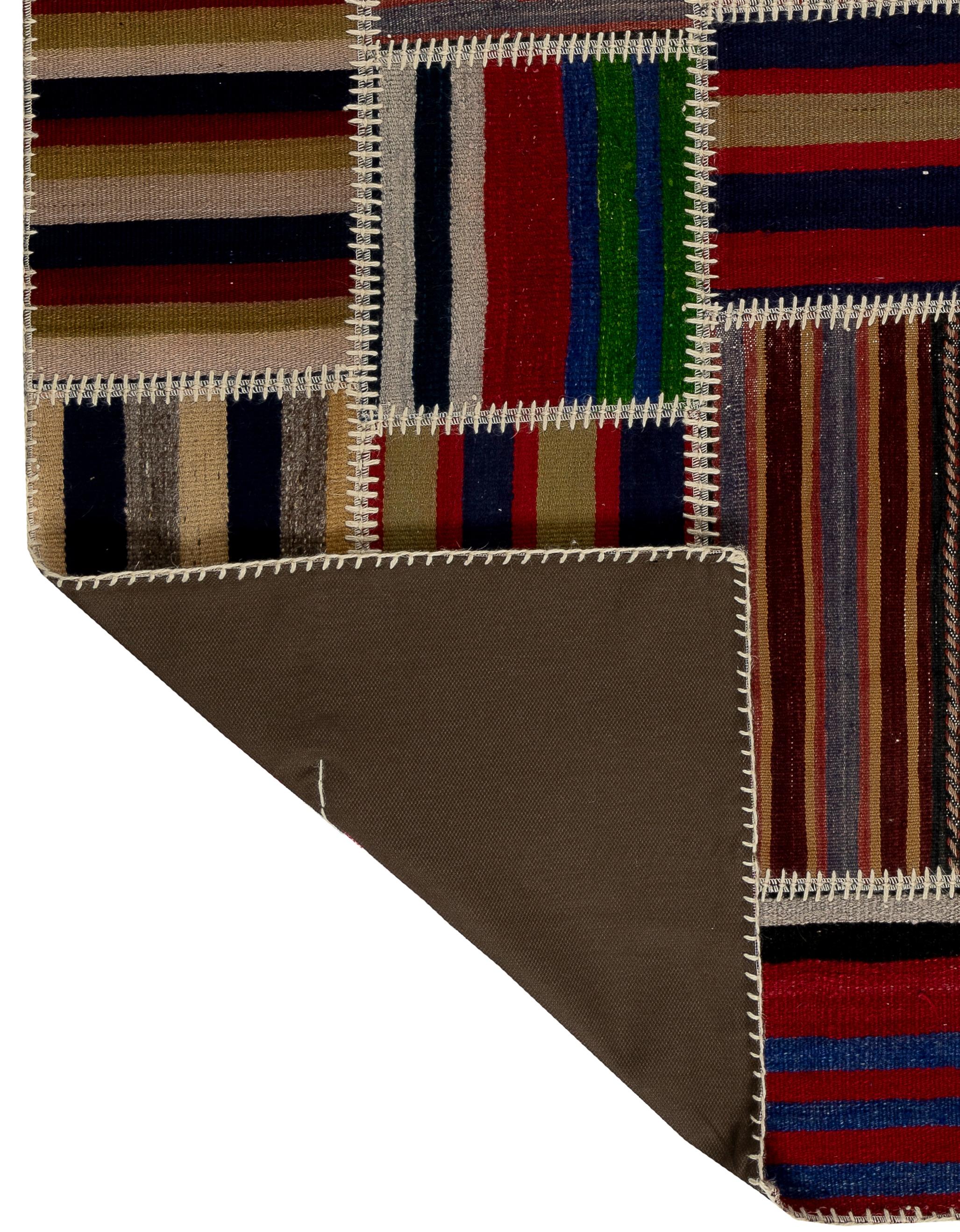 4x6 Fuß handgefertigter gestreifter Patchwork-Kelim-Teppich „FlatWeave“, maßgefertigte Farben und Größen (Handgewebt) im Angebot