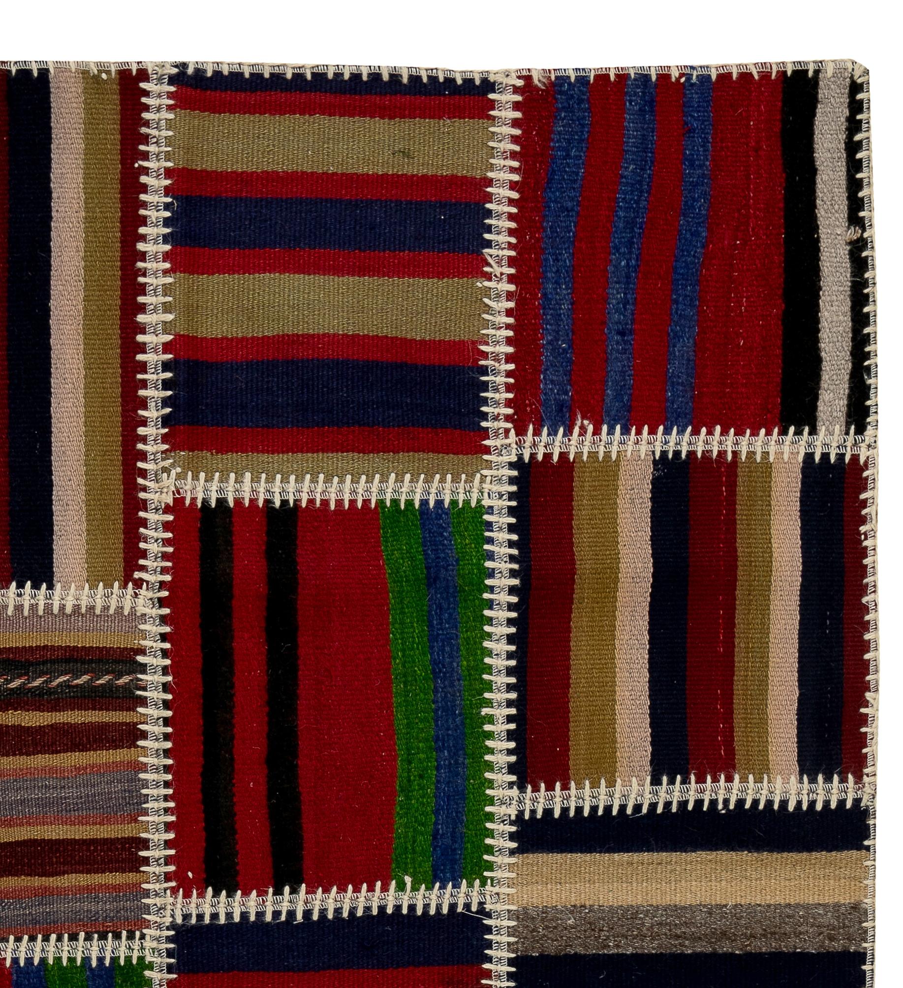 4x6 Fuß handgefertigter gestreifter Patchwork-Kelim-Teppich „FlatWeave“, maßgefertigte Farben und Größen im Zustand „Neu“ im Angebot in Philadelphia, PA