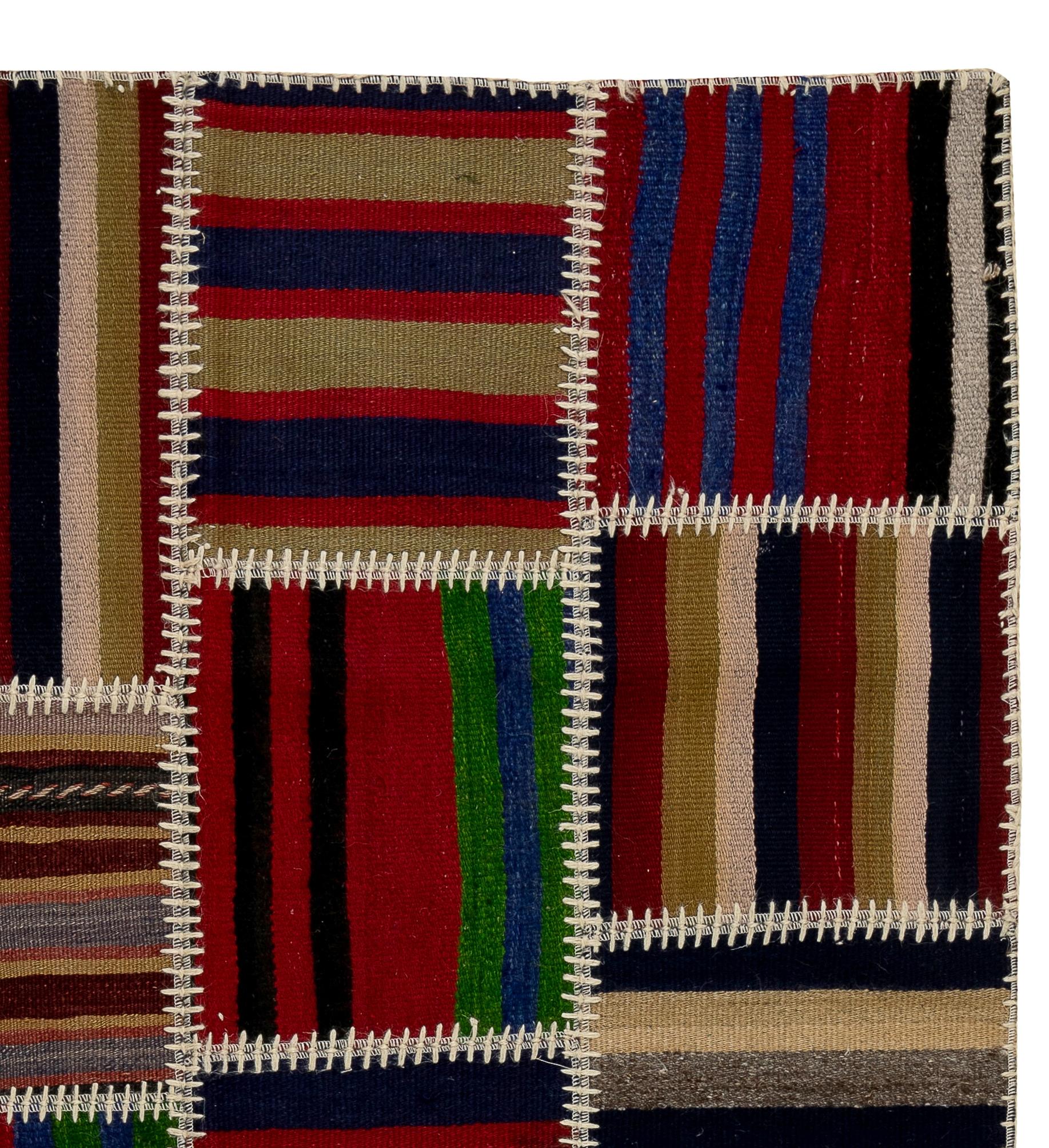 4x6 Fuß handgefertigter gestreifter Patchwork-Kelim-Teppich „FlatWeave“, maßgefertigte Farben und Größen im Zustand „Neu“ im Angebot in Spring Valley, NY