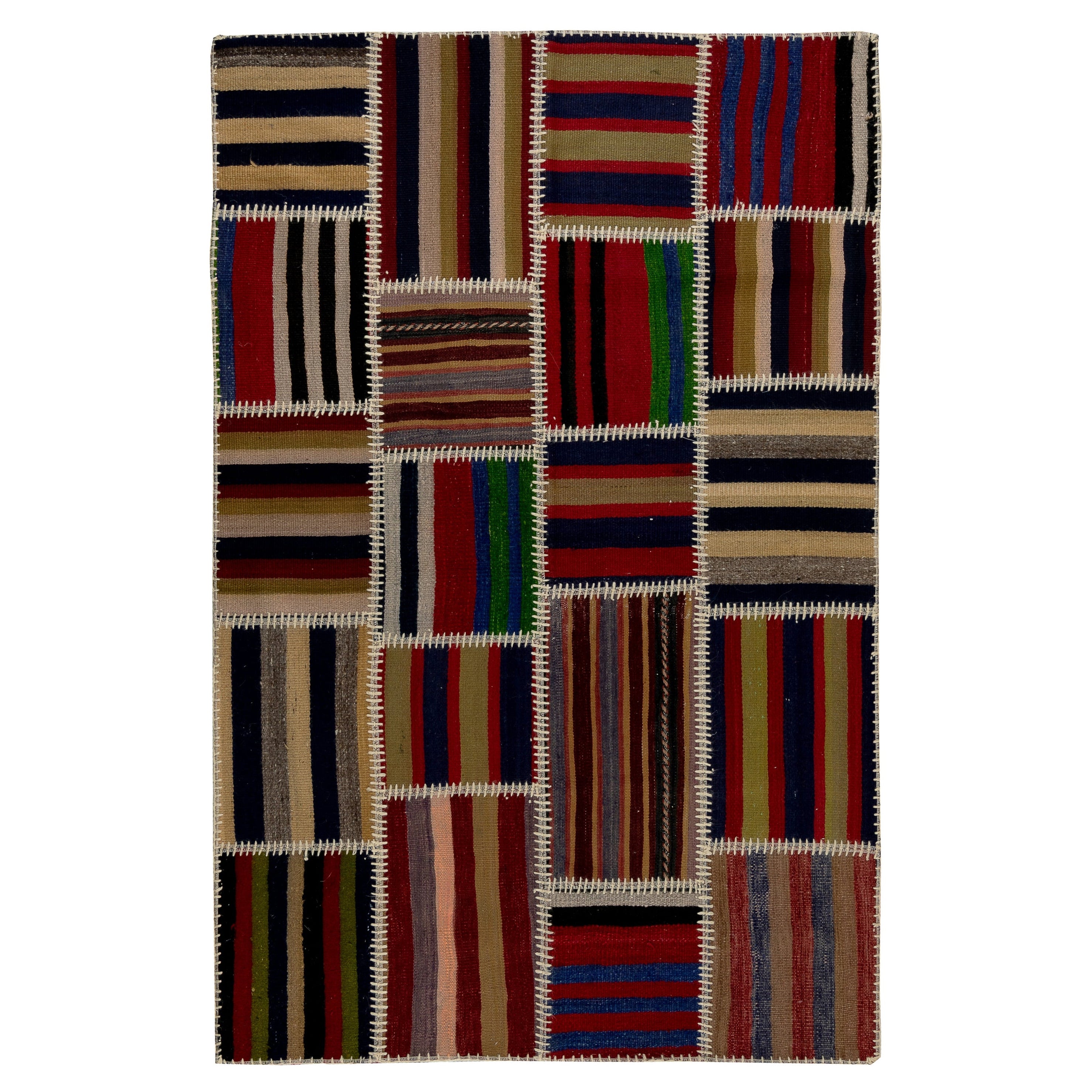 4x6 ft Handmade Striped Patchwork Kilim Rug "FlatWeave", Custom Colors and Sizes For Sale