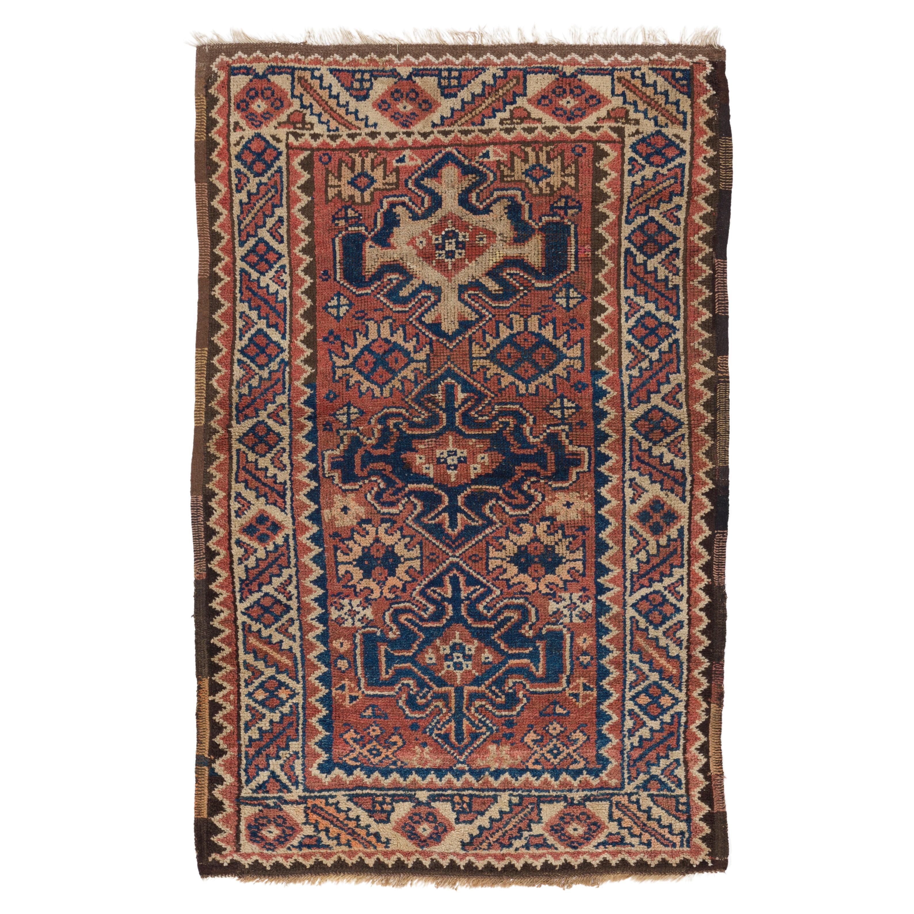 4x6 ft Hand Knotted Turkish Accent Rug from 1940s Wool Rug with Medallion Design For Sale