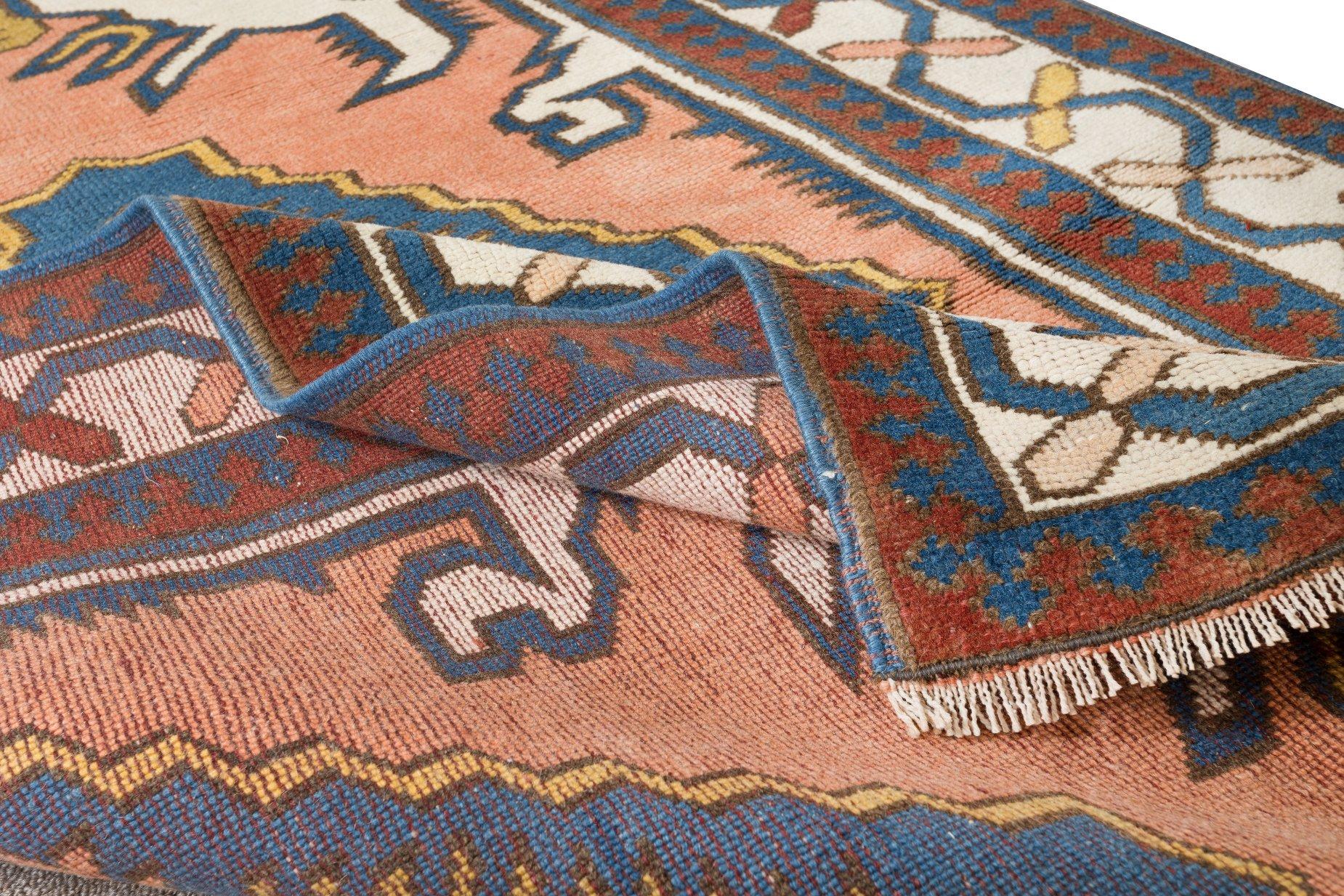 Tribal 4x6 Ft Mid-Century Handmade Turkish Traditional Wool Rug with Geometric Design For Sale
