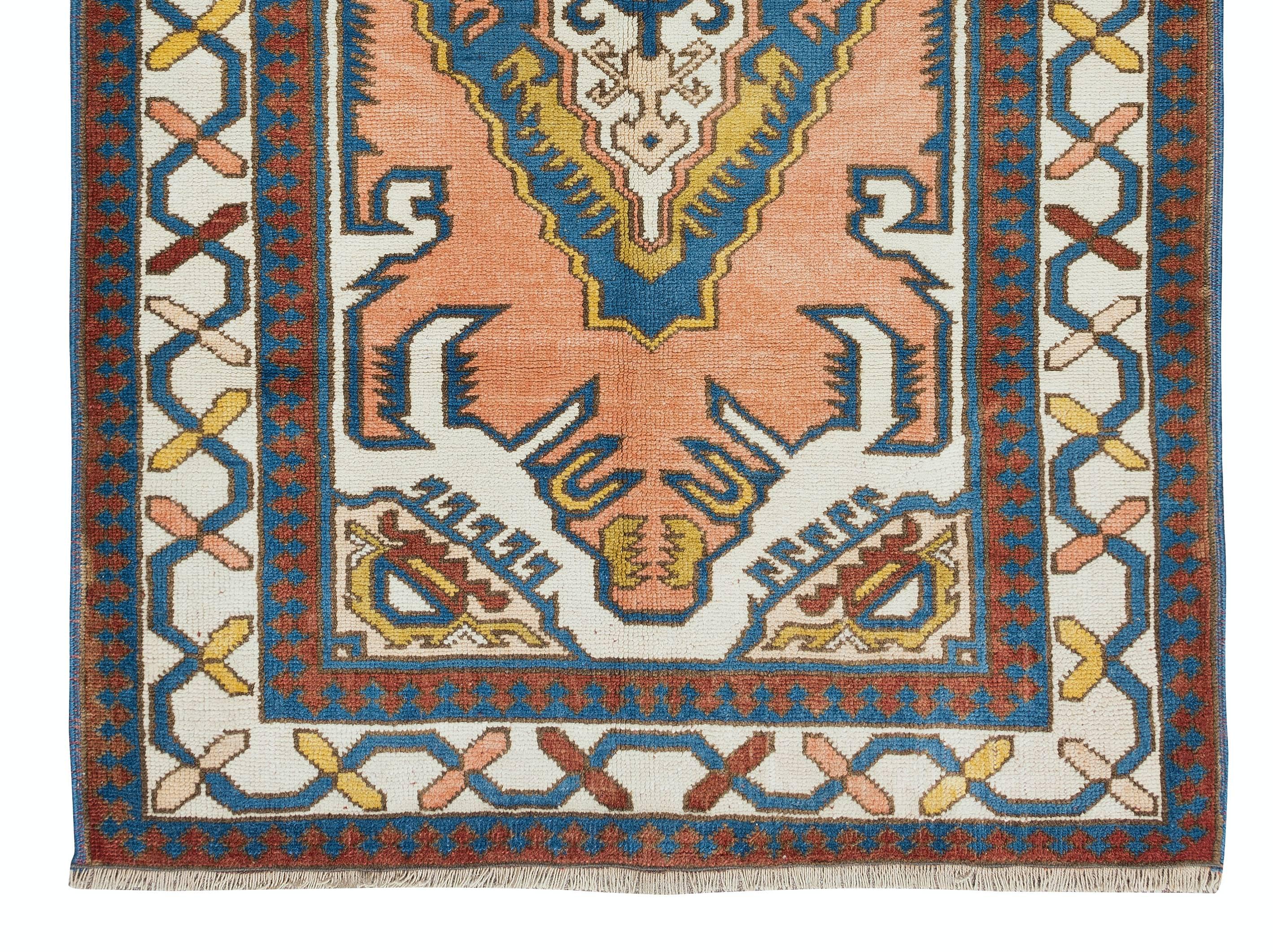 4x6 Ft Modern Handmade Geometric Design Türkischer Teppich, alle Wolle & Natürliche Farbstoffe (Handgeknüpft) im Angebot