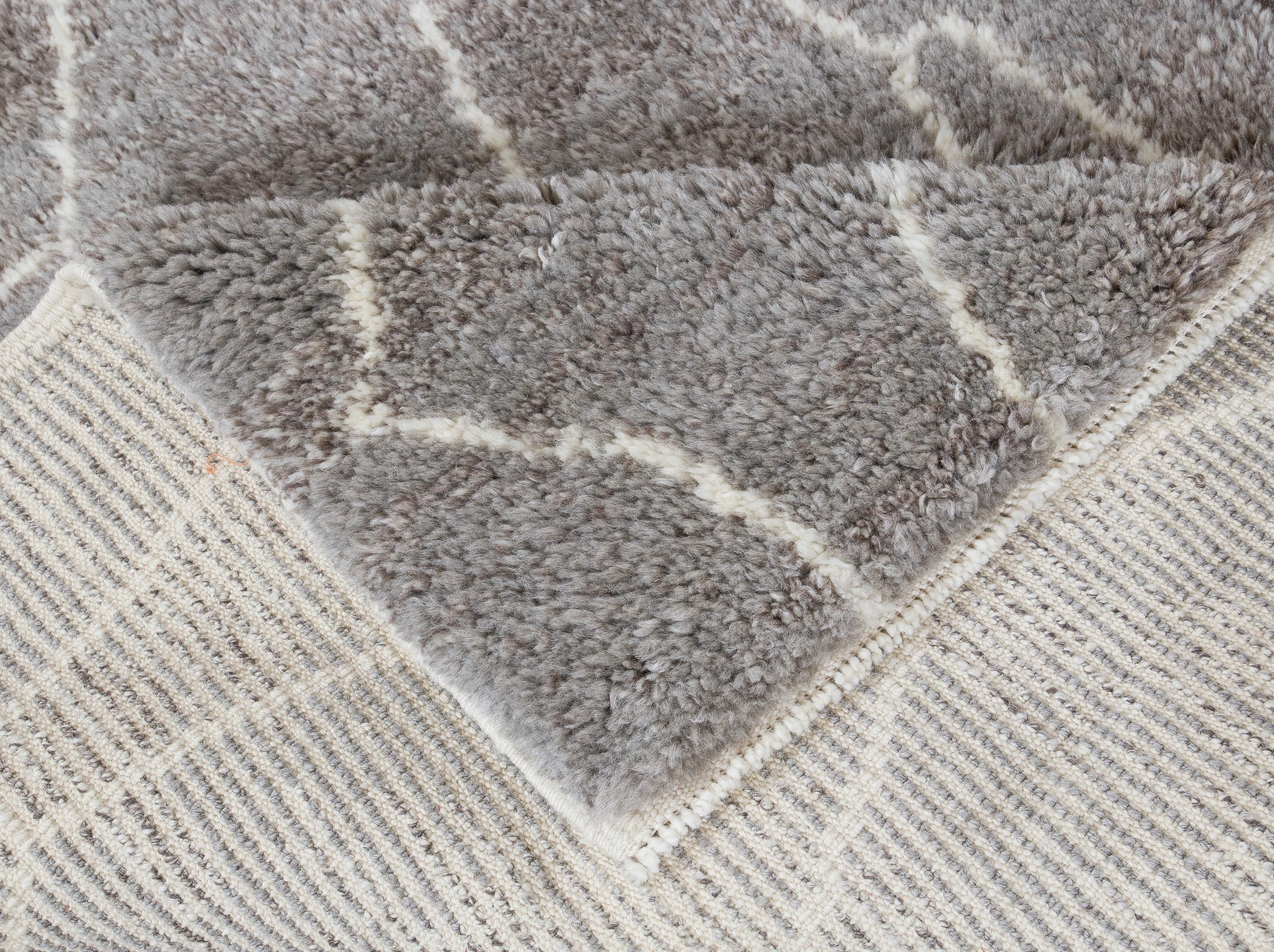 Turc 4x6 Ft Modernity Tapis Tulu Marocain en Gris, Qualité supérieure 100% Laine Naturelle en vente