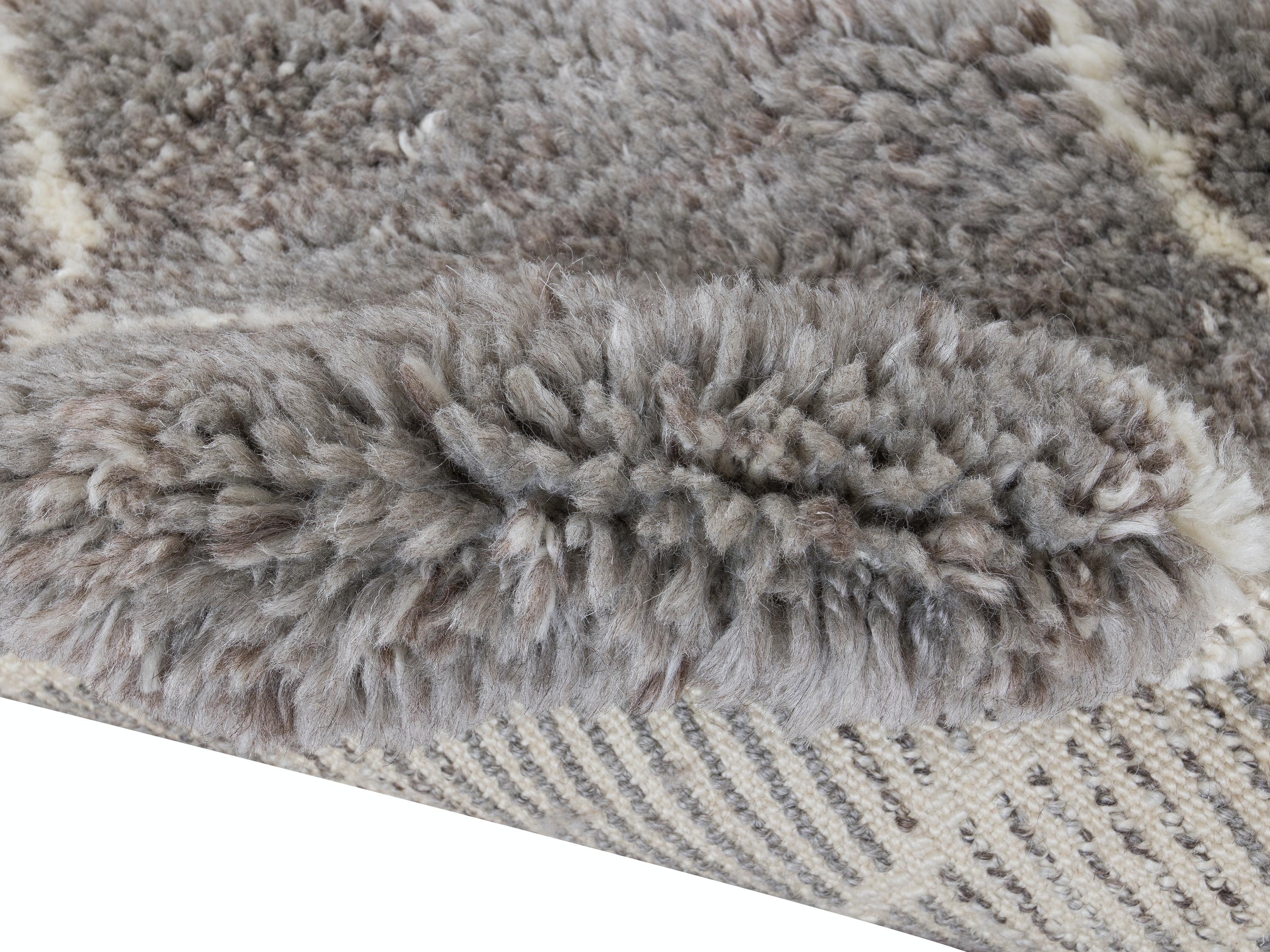 Noué à la main 4x6 Ft Modernity Tapis Tulu Marocain en Gris, Qualité supérieure 100% Laine Naturelle en vente