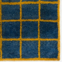 4x6 Ft New Handmade "Tulu" Rug in Blue & Amber Yellow Colors, Soft Wool Pile