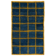 Tappeto "Tulu" 4x6 Ft nuovo, fatto a mano, nei colori blu e giallo ambra, in morbido vello di lana