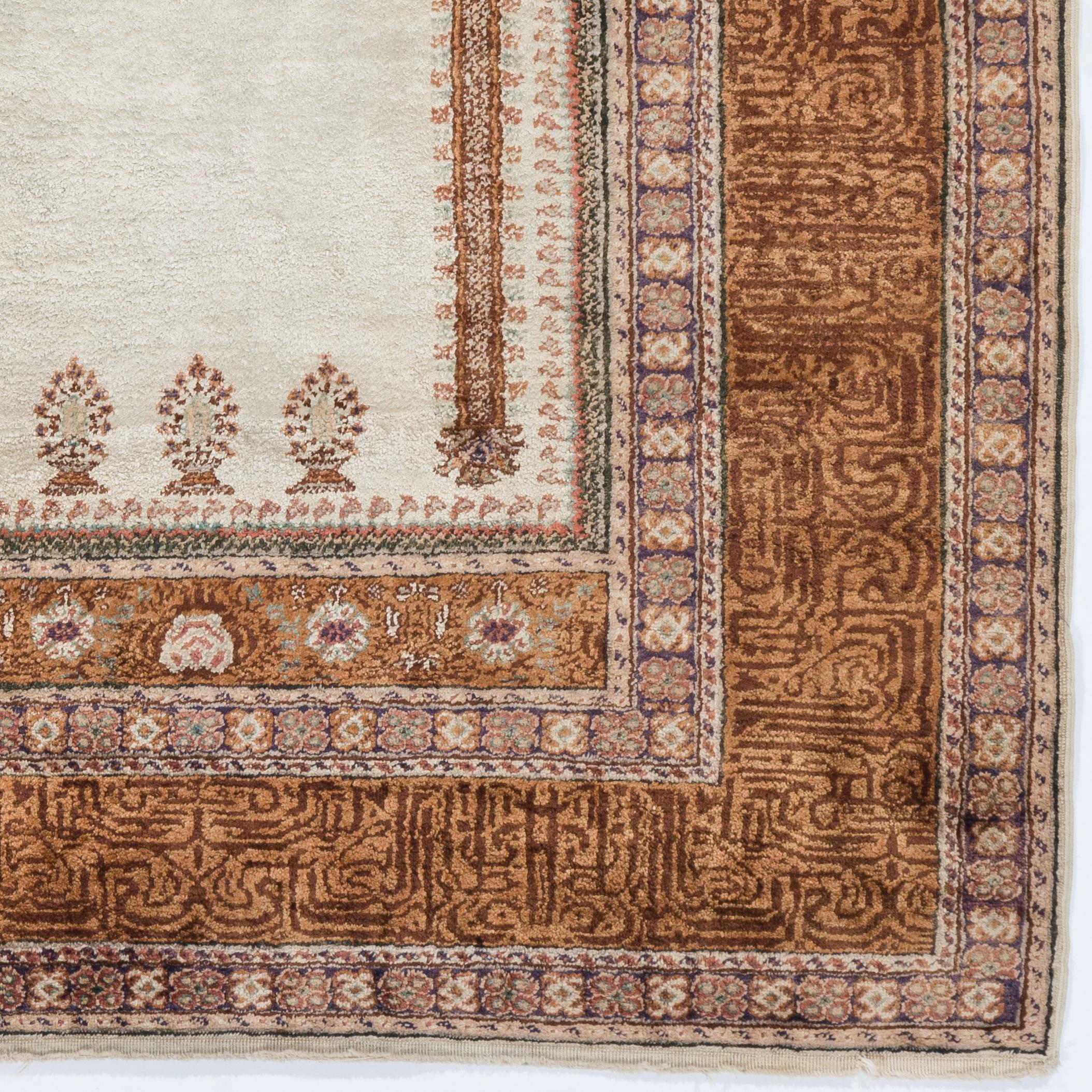 Turkish 4x6 Ft One of a Kind Handmade Anatolian Art Silk Prayer Rug. Vintage Prayer Mat For Sale