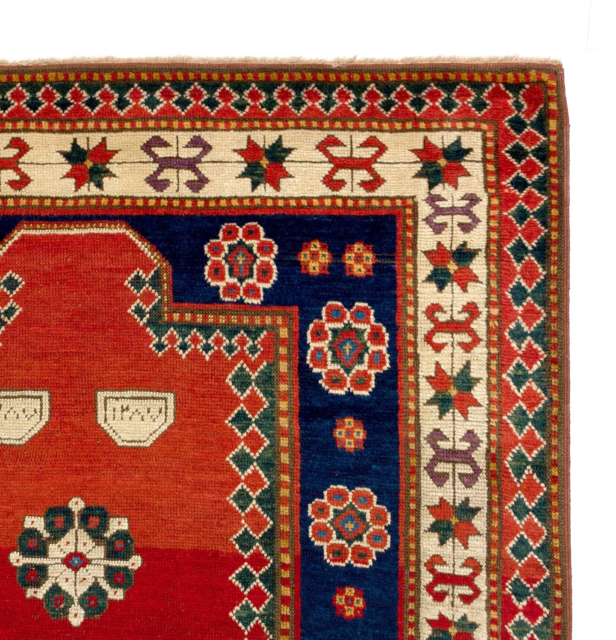Hand-Knotted Dated 1870. Antique Caucasian Kazak Rug, Top Shelf Collectors Prayer Rug For Sale