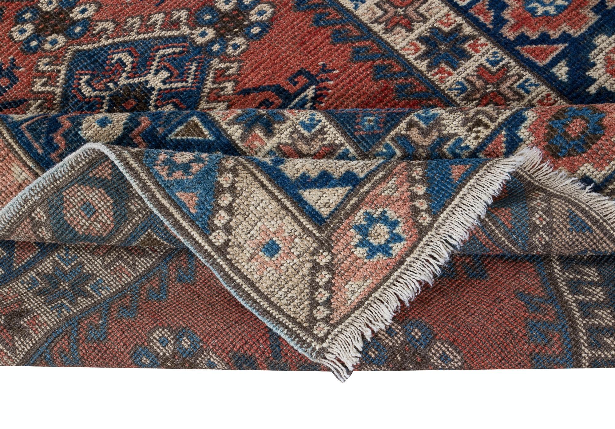 Tribal 4x6 Ft Traditional Vintage Handmade Turkish Rug with Medallions, Colorful Carpet For Sale