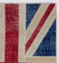 Patchwork Union Jack Rug, Handcrafted from Overdyed Vintage Turkish Carpets