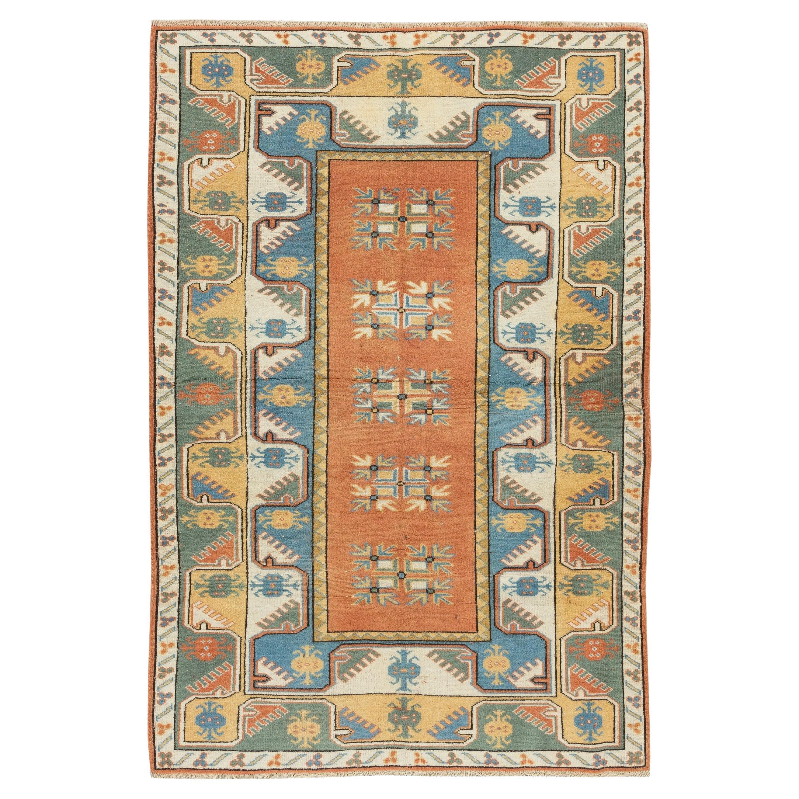 6.4x9.7 Ft Unique Mid20th Century Handmade Geometric Pattern Rug from